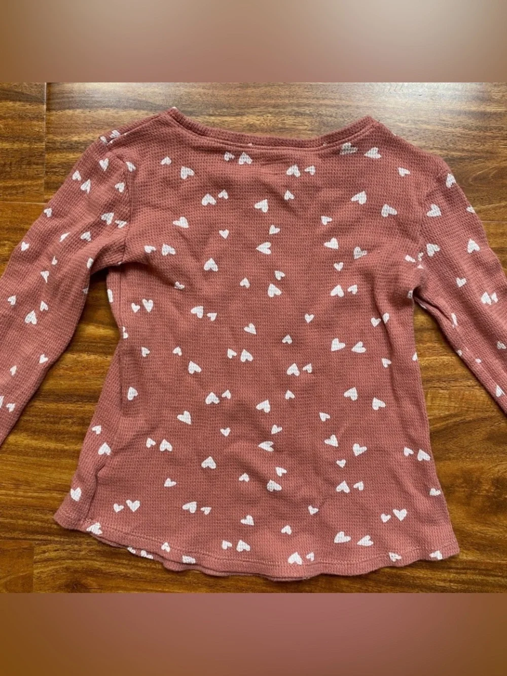 3/$25 Old Navy Toddler Mauve Hearts Thermal Long Sleeve Cotton Top Size 5T Girly